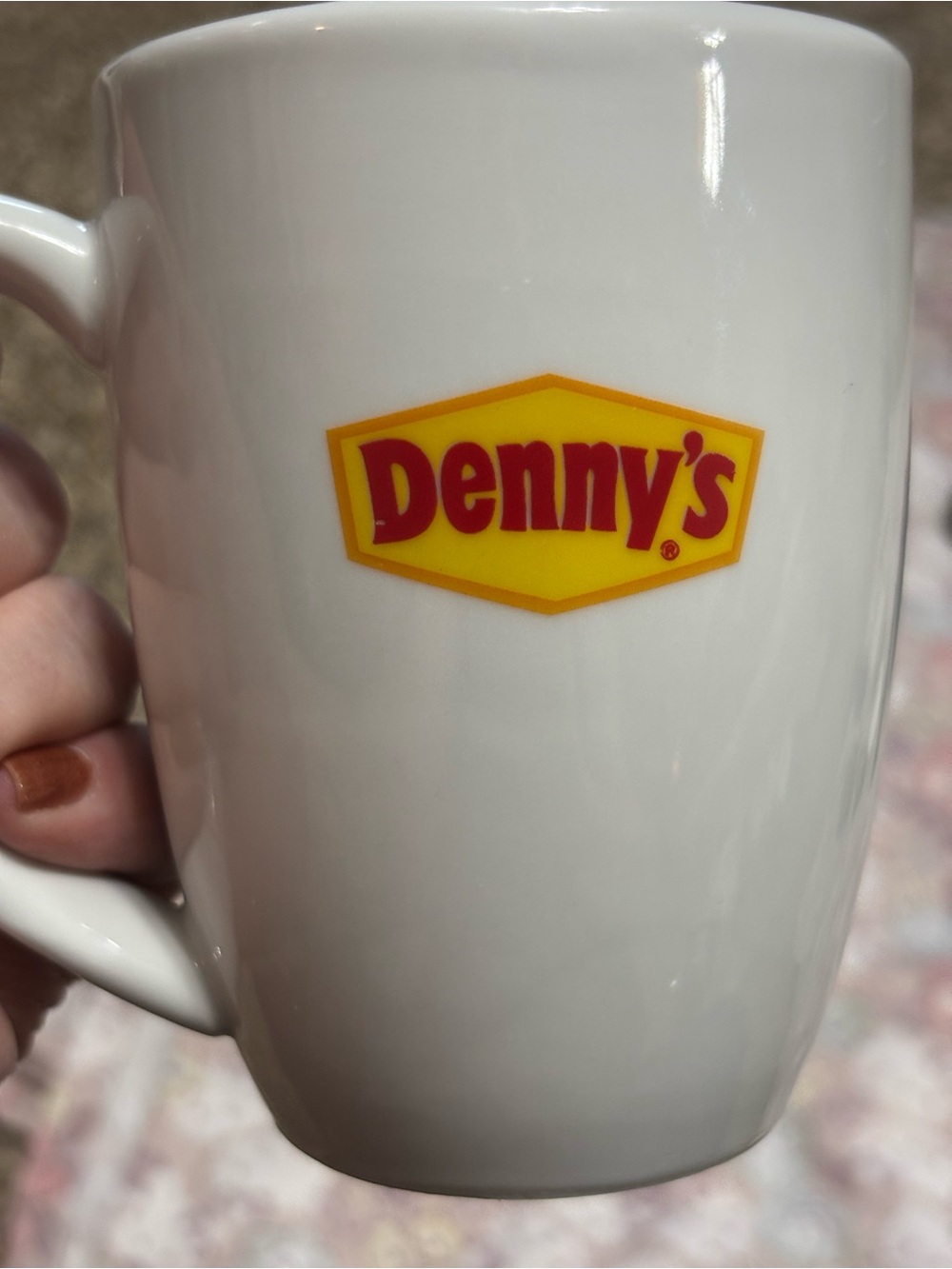 Oneida 2021 Denny's Advertising Mug White Red Yellow "Variety Is the Spice"